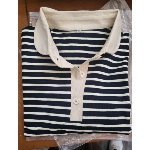 Striped Polo Collar T-Shirt for Women – Casual Short Sleeve Top - Picture 4 of 6